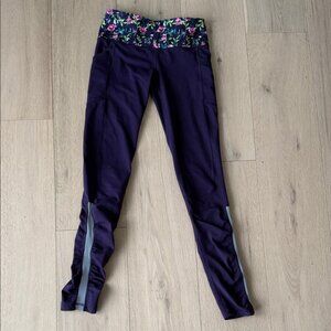 Ivivva Leggings with Floral waistband, pockets and back zipper pocket